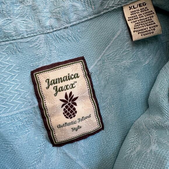 Jamaica Jaxx Shirt Men Size XL Blue Silk Woven Hawaiian Print Button Up - Picture 3 of 5